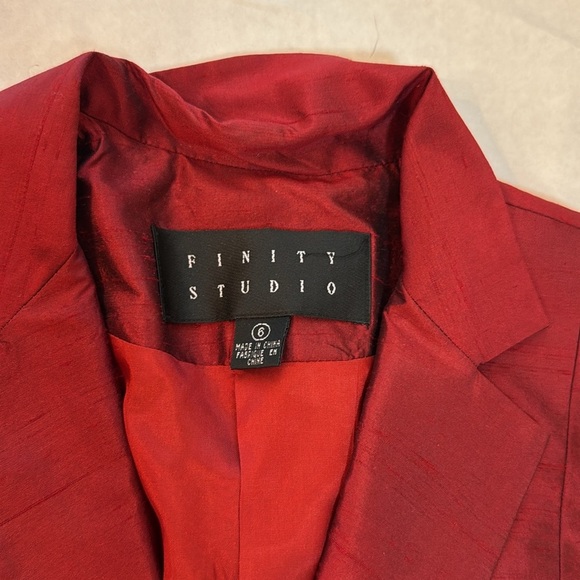 VTG Finity Studio Red 100% Silk 2-Piece Pantsuit Blazer & Trousers Women’s Sz 6 - Picture 3 of 14